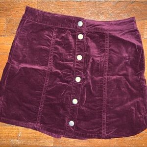 Velvet maroon button down skirt